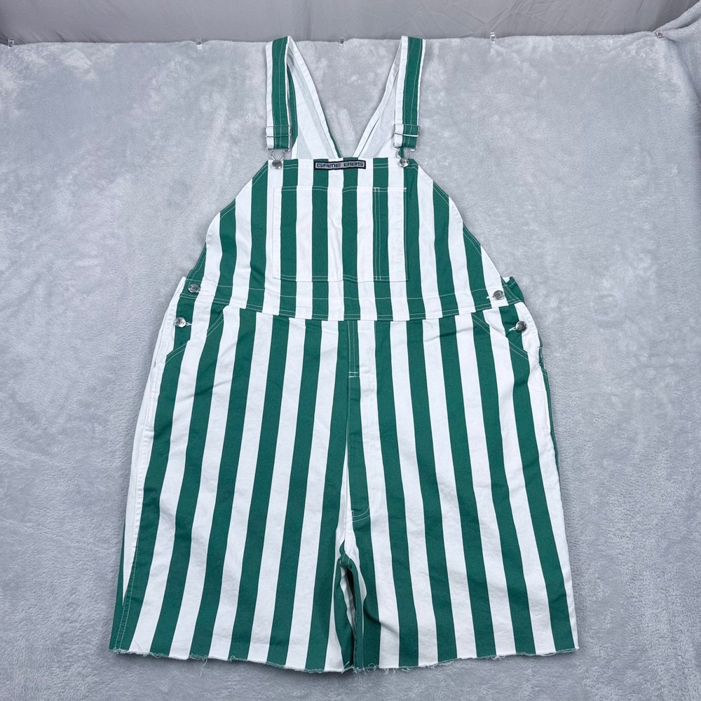 Game Bibs Overall Shorts Men XL Green White Striped Game Day Spirit Wear Cotton